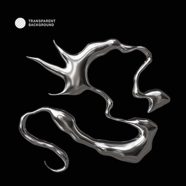 PSD 3d liquid metal abstract shape chrome abstract shape on black background