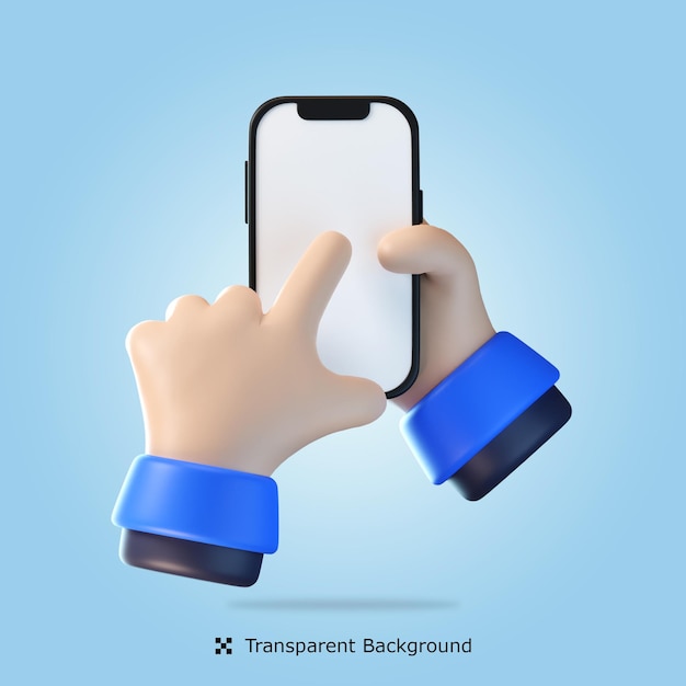 psd 3d rendering of hand touching mobile phone 3d icon isolated illustration