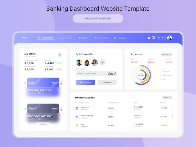 PSD Banking dashboard website template 2