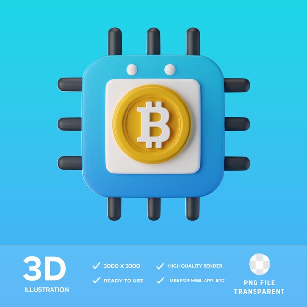 PSD Bitcoin Processor 3D Illustration