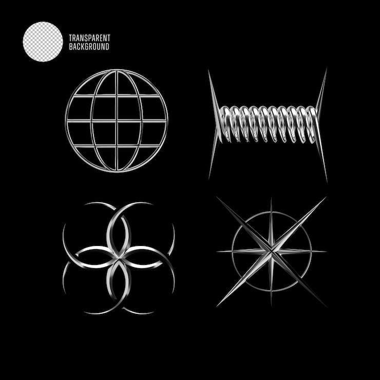 PSD psd chrome metal shapes collection transparent background