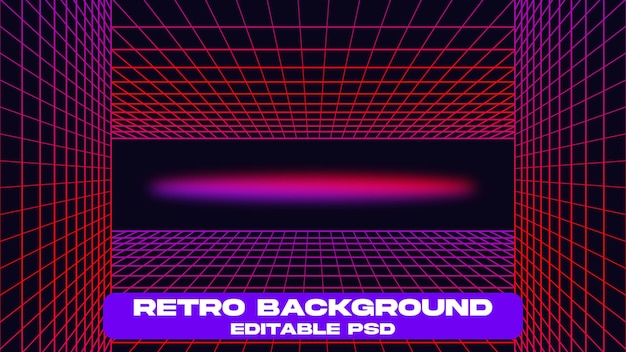 PSD neon retro grid background