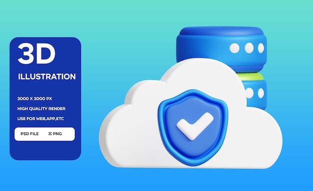 PSD Secure Cloud 3D Illustration