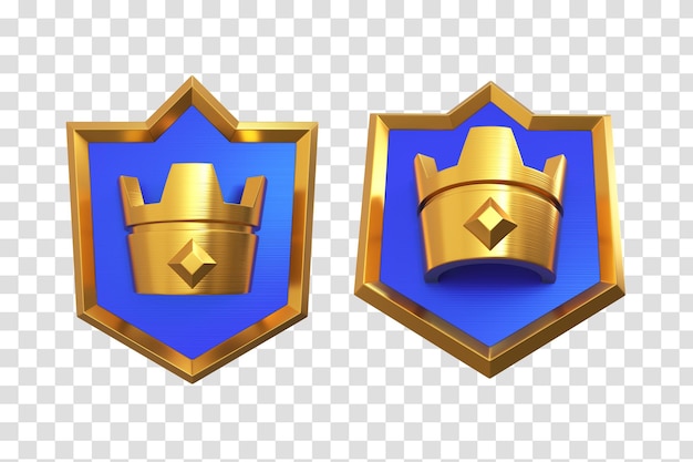 psd set of 3d elements blue shield with a crown angle from front and below