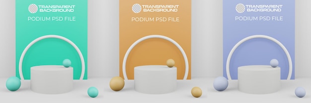 PSD set of realistic podium product stage for product presentation 3d rendering
