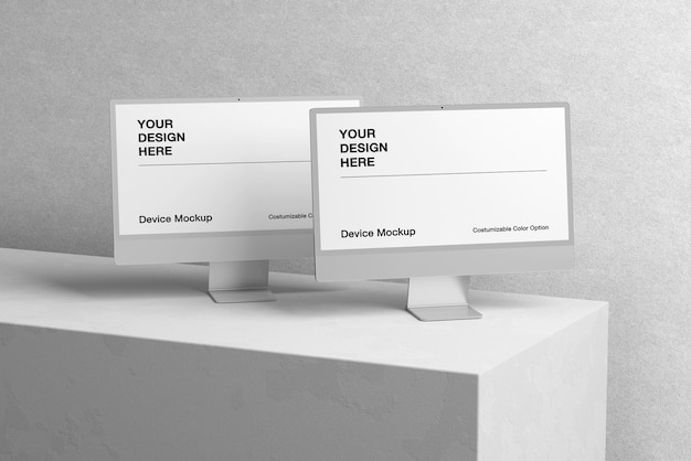 Realistic background and scene of this computer mockup with editable object color