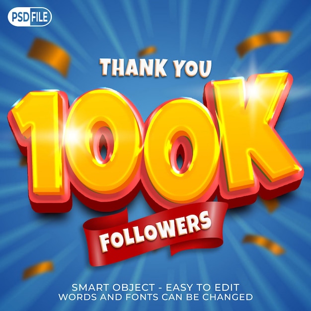 Realistic banner 100k followers and subscribers with 3d text effect