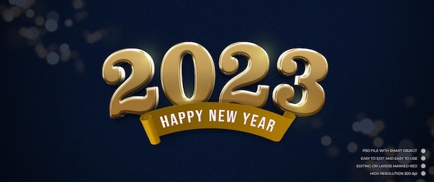 realistic banner happy new year 2023 with 3d text style effect