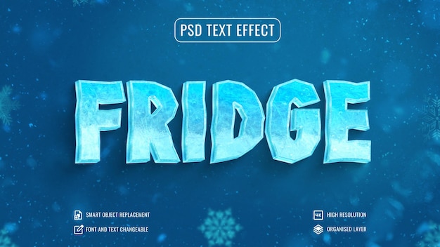Realistic ice text effect with snowflakes background