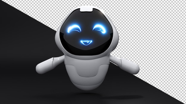 Realistic male style robot in 3D render smiling and cute friendly and receptive technology characte