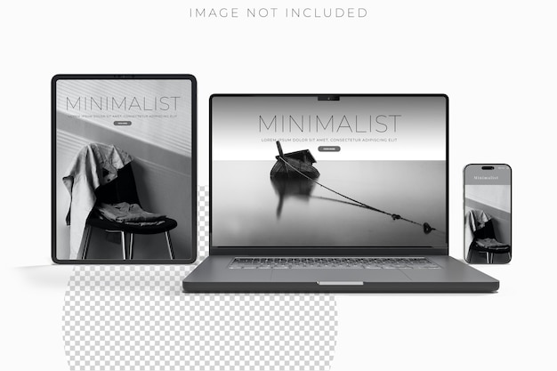 Realistic modern laptop tablet and smartphone digital device mockup front view with blank screen isolated on background Technology empty display template for ui ux app and website presentation