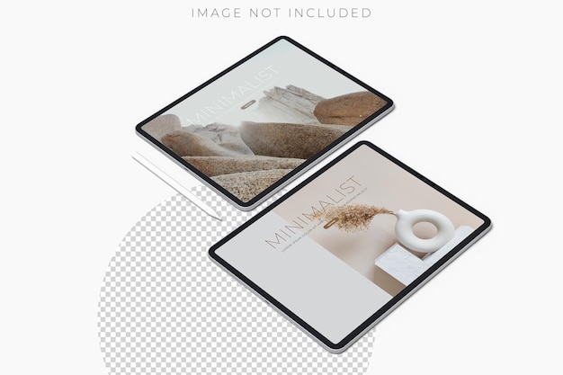 Realistic modern tablet and pencil digital device mockup front view with blank screen and shadow isolated on background Technology empty display template for ui ux app and website presentation