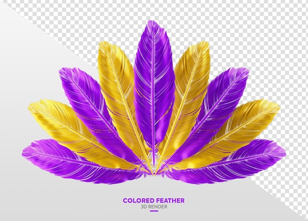 Realistic purple and yellow feathers element 3d