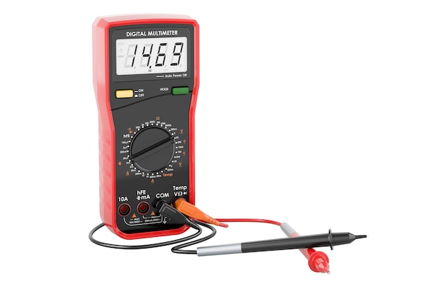 red digital multimeter 3d rendering isolated on transparent background
