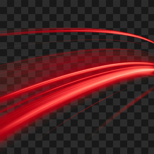 Red Neon Light Trails Speed Motion Blur Effect Dynamic Glowing Streaks on Transparent Background PNG