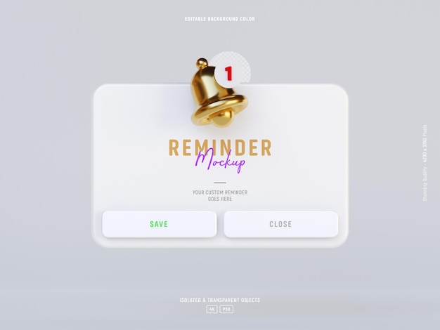 Reminder notification interface mockup isolated objects