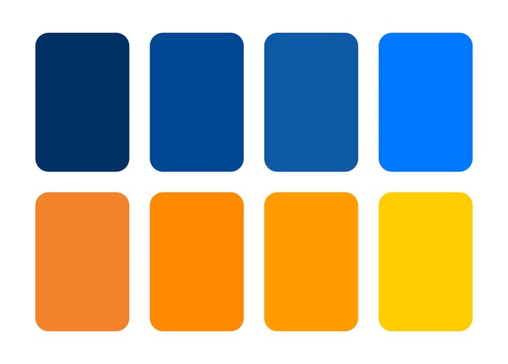 PSD retro chromatic blue and orange color palette with different shades paleta de cor azul e laranja
