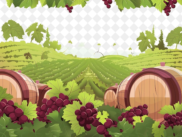 Romantic Vineyard Landscape With Lush Grapevines and Rustic Illustration Natural Scenery Design