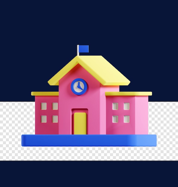 School Building 3D Icon Illustration
