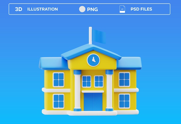 School building 3d icon isolated background 3D rendering icon illustration
