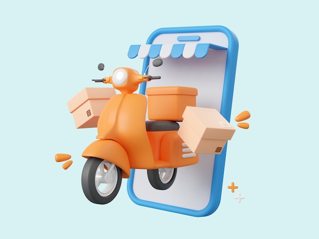 Scooter shipping parcel boxes Shopping and delivery service online on mobile