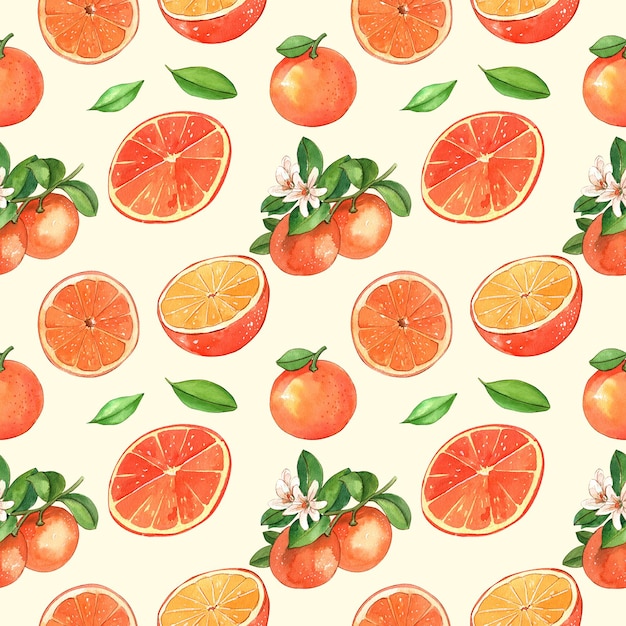 Seamless pattern watercolor illustrations of oranges