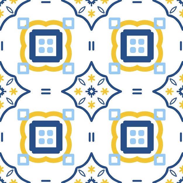 Seamless patterned tile design with repetitive geometric illustrations in monochrome colors