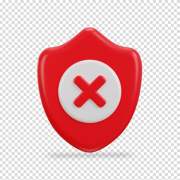 security error cross mark with protect shield icon 3d render