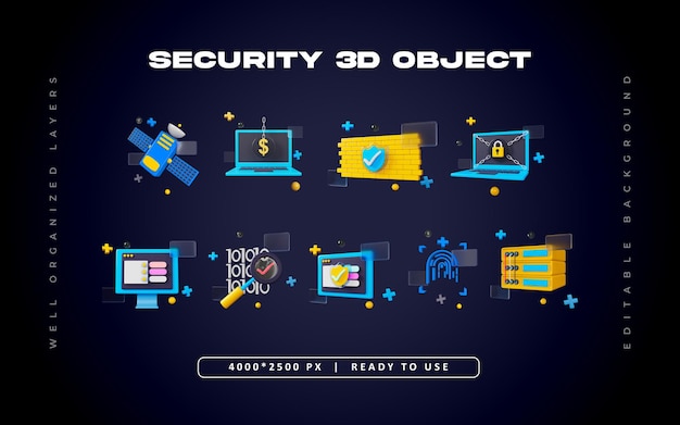 Security Object Set Isolated 3d render Illustration