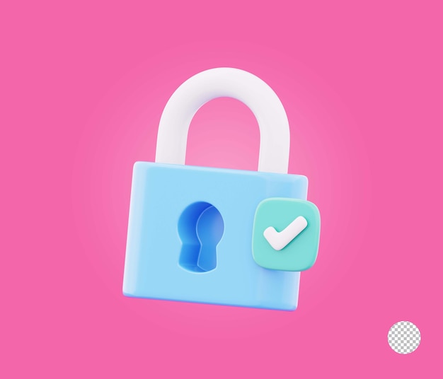 Security padlock with checkmark symbol representing secure data privacy protection icon 3d render