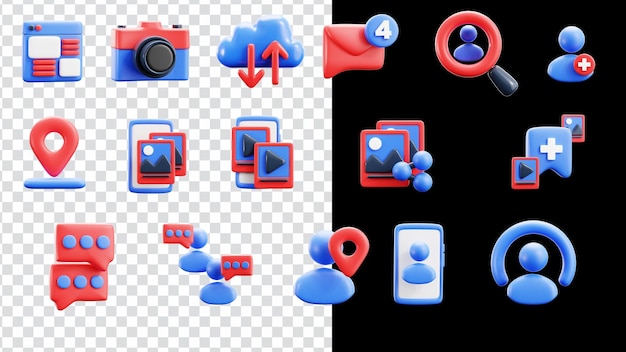Set of 3D Social Media and Application Icons