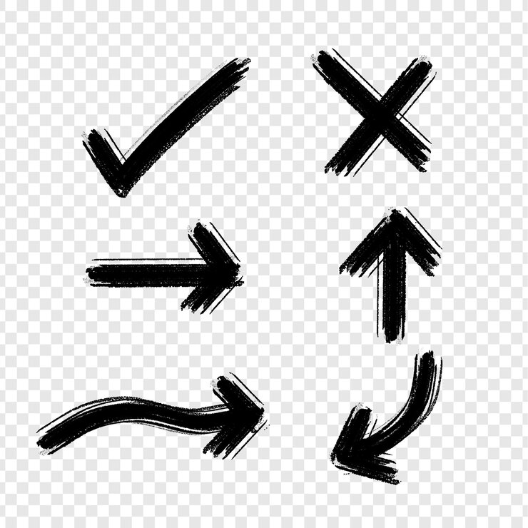 PSD set of arrows with a black arrow on a transparent background