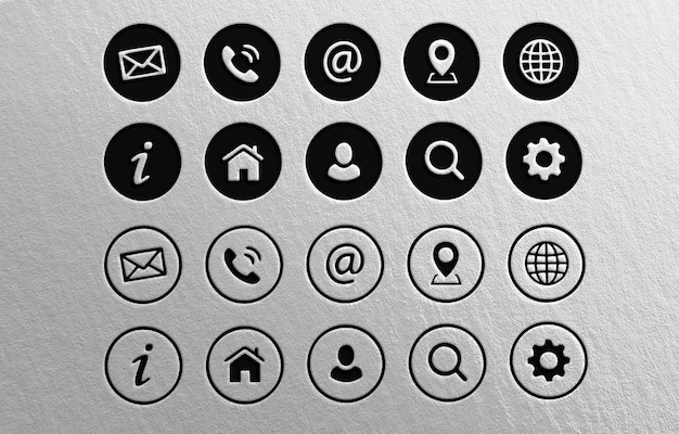 Set of black and white contact and communication icons