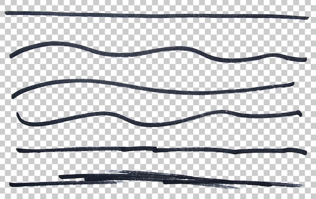 Set of black hand drawn marker pen stroke line transparent background design element doodle scribble