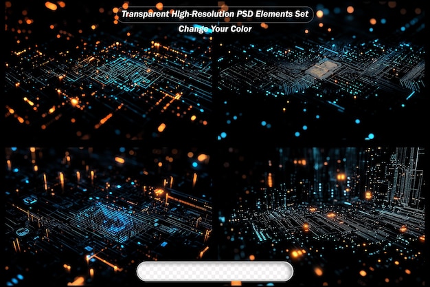 set of futuristic technology abstract lines and grid in virtual space