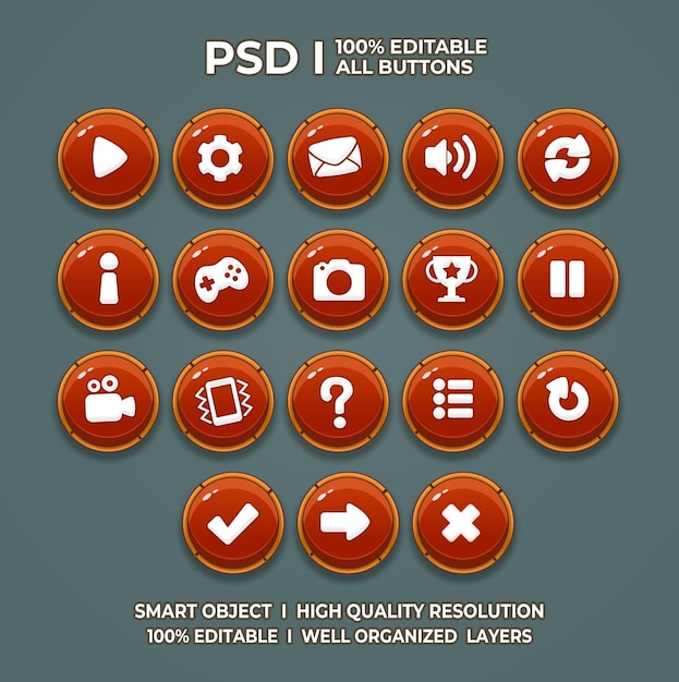 Set of game UI Game UI Set Game UI Button Game Button Game UI PSD Game UI Template Game icon