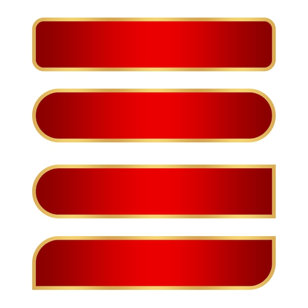 Set of red and gold banners with rounded and straight corners