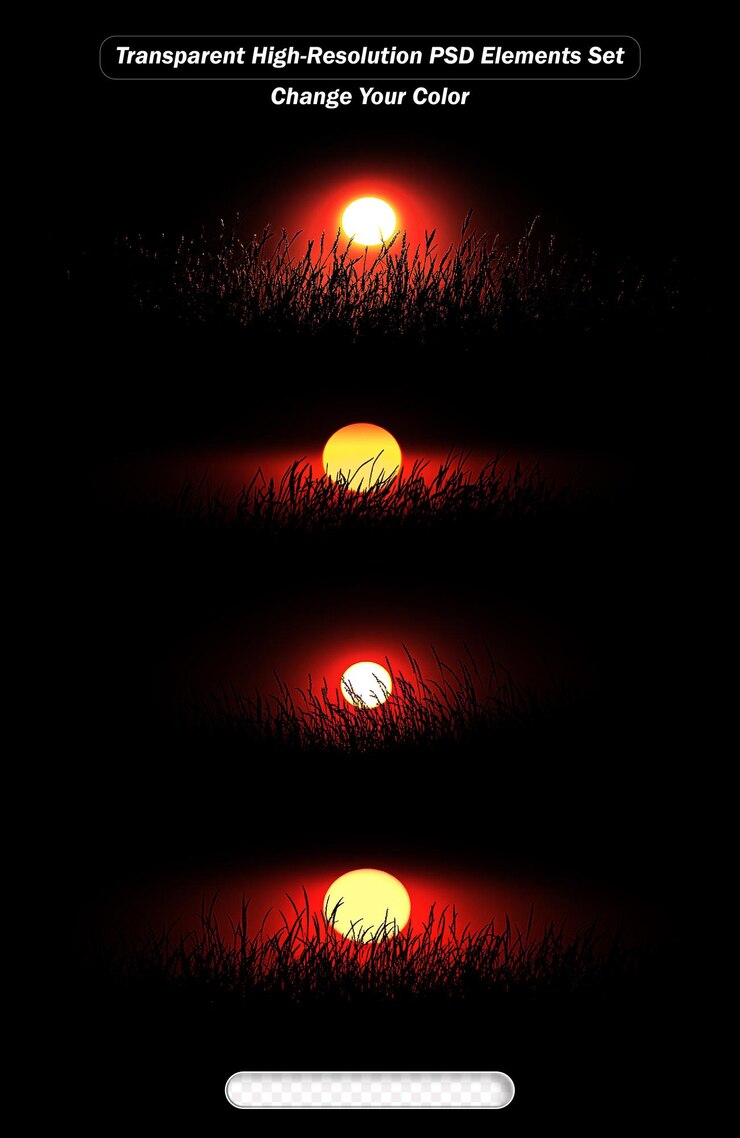 PSD set of red sunset and trees with branches