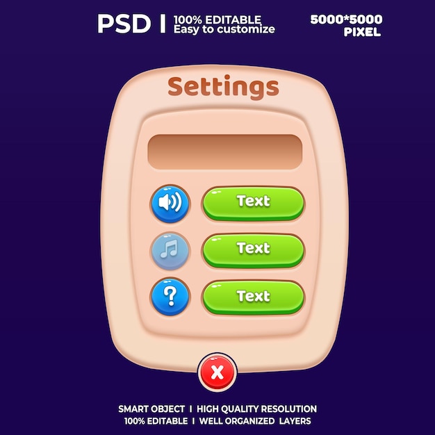 Setting Screen UI 2D game Ui User Interface Casual game UI UI Kit UI Art Cartoon game Ui Cool UI