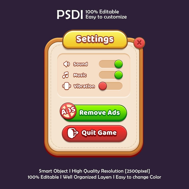 PSD setting screen ui 2d game ui user interface casual game ui ui kit ui art cartoon game ui cool ui
