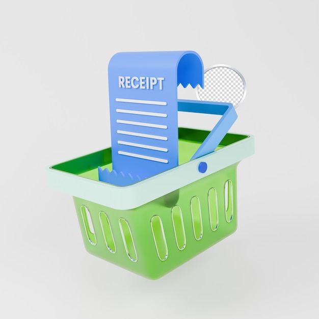 shopping basket with receipt illustration
