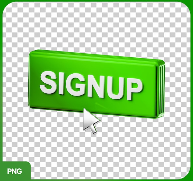 Signup CTA button with a cursor 3d render on a transparent background