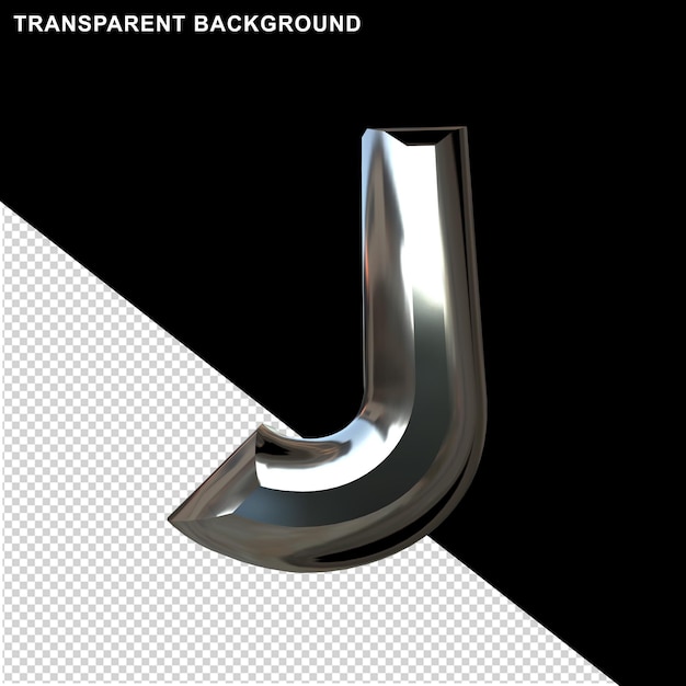 Silver beveled letters. 3d capital letter j