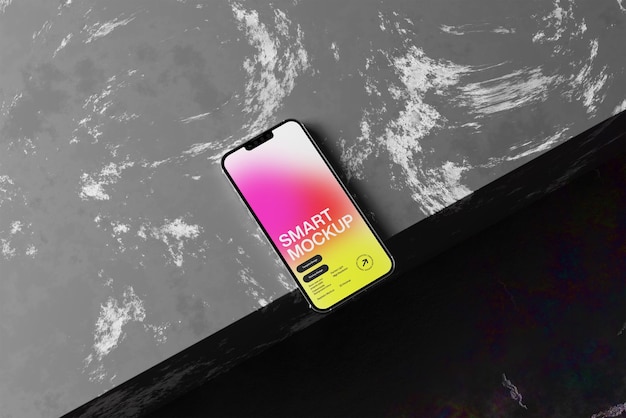 Smartphone Mockup with Gradient Display on Abstract Surface