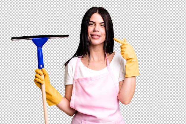 Smiling confidently pointing to own broad smile
