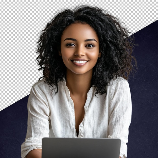 smiling woman working on laptop