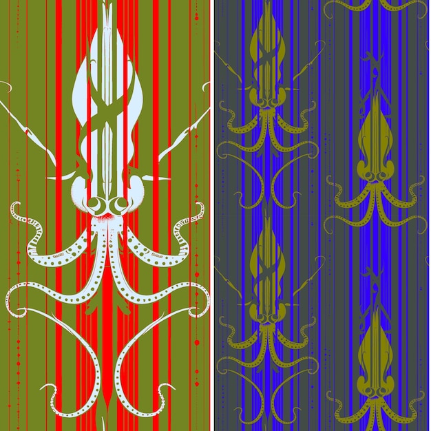 Squid With Sharp Light Lines Linear Design and Grid Pattern Nature Pattern Vector Designs