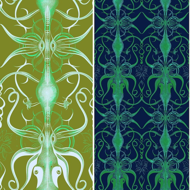 Squid With Sharp Light Lines Linear Design and Grid Pattern Nature Pattern Vector Designs