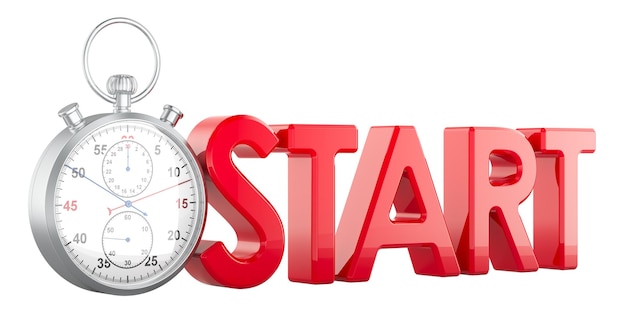 Start word with stopwatch 3D rendering isolated on transparent background