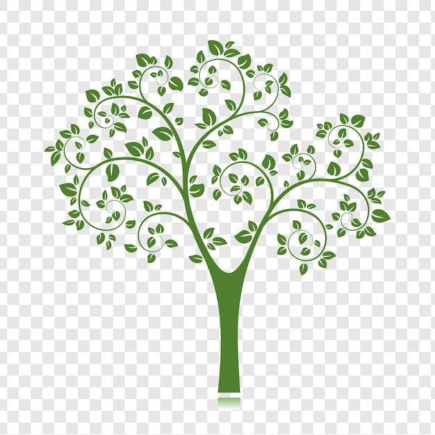 Stylized green tree with leaves isolated on a transparent background